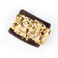 Processed nut biscuits on wooden table