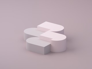 Minimal scene with podium and abstract background. Geometric shapes. Pastel colors scene. Minimal 3d rendering. Scene with geometrical forms and textured background for cosmetic product. 3d render. 