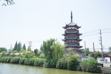 Wenfeng tower on Haohe River, Nantong, China
