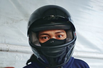 portrait of a snowboarder on white background