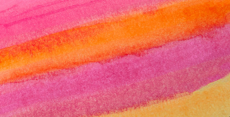 Abstract colorful watercolor background. Pink orange red color stripe diagonally brush stroke stain pattern texture background