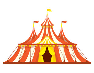 Vintage circus tent. Illustration in cartoon style isolated on white background.