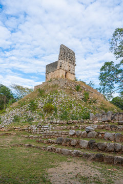 El Mirador, a pyramid-like structure surmounted by a temple in Labna mayan archaeological site. Yucatan. Mexico
