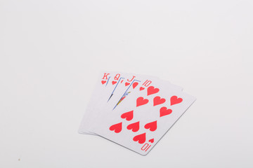 Expanded playing cards on white background