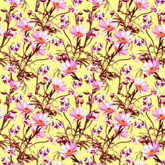 Field flowers, seamless pattern, template.