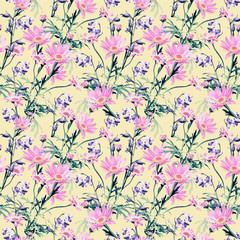 Field flowers, seamless pattern, template.