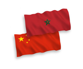 Flags of Morocco and China on a white background