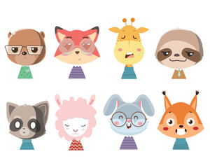 Set of cute funny little animals..