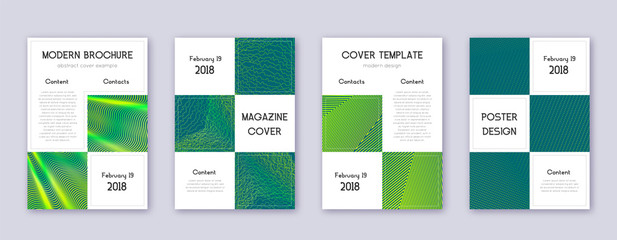 Business brochure design template set. Green abstr
