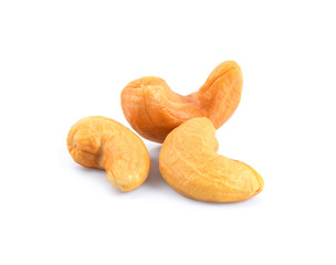 Roasted cashews isolated on a white background