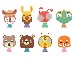 Set of cute funny little animals..