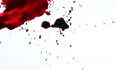 Drops of blood on a white background, Top view Blank for design..