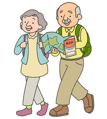 観光を楽しむ夫婦のイラスト
