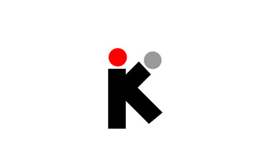 K dot dots letter logo alphabet icon design in red grey white for company and business