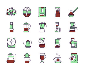 Third wave alternative coffee color icon set. Editable stroke.