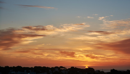 Rising sun in the south of Mallorca. Calm and peace in the early morning.