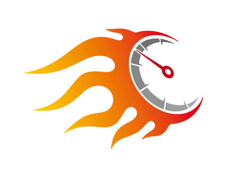 Vector colored stickers burning speedometer. Isolated on white background.
