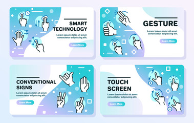 Gesture color linear icon set. Editable stroke. 