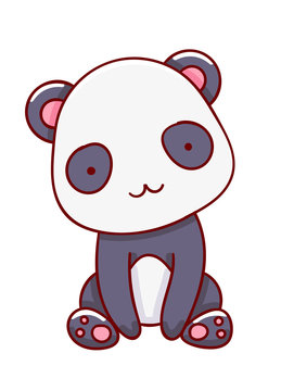 Cute panda cartoon kawaii flat hand drawn isolated on white background
