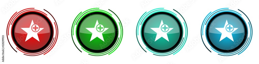 Poster star round glossy vector icons, set of buttons for webdesign, internet and mobile phone applications