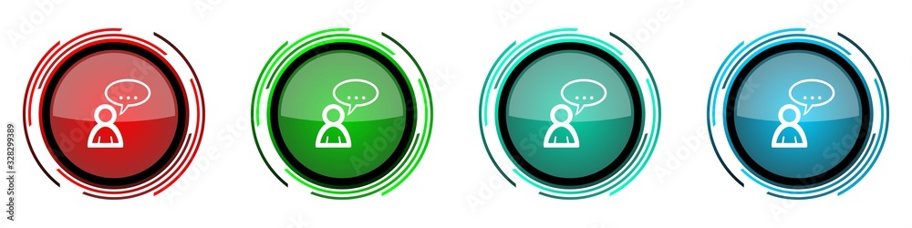 Aufkleber Forum round glossy vector icons, set of buttons for webdesign, internet and mobile phone applications in four colors options isolated on white background