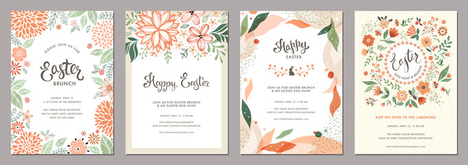 Fototapeta Trendy floral Easter templates. Good for poster, card, invitation, flyer, cover, banner, placard, brochure and other graphic design. obraz