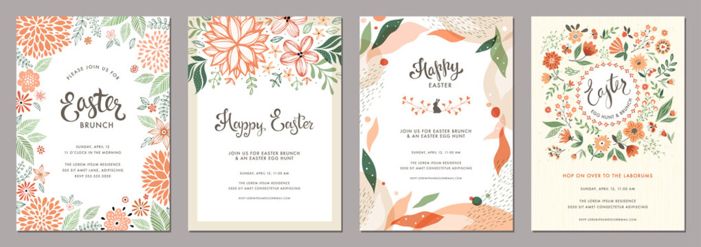 Trendy floral Easter templates. Good for poster, card, invitation, flyer, cover, banner, placard, brochure and other graphic design.