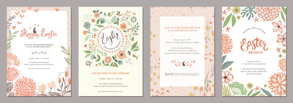 Trendy floral Easter templates. Good for poster, card, invitation, flyer, cover, banner, placard, brochure and other graphic design.