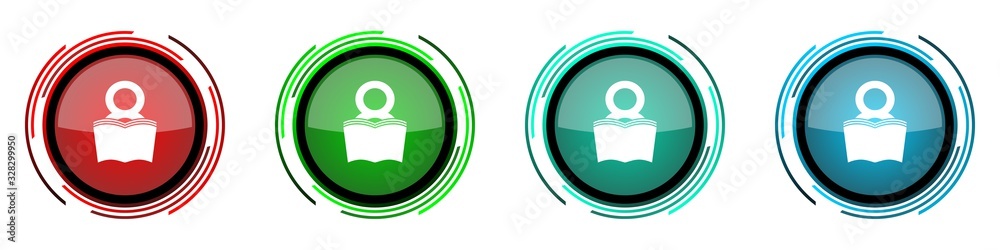 Leinwandbilder book round glossy vector icons, set of buttons for webdesign, internet and mobile phone applications