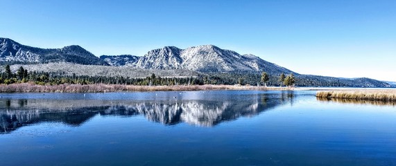 Mountains reflected in water near Lake Tahoe