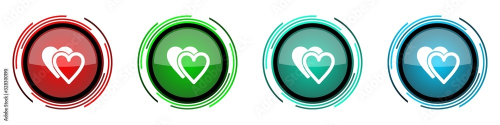 Poster love round glossy vector icons, set of buttons for webdesign, internet and mobile phone applications