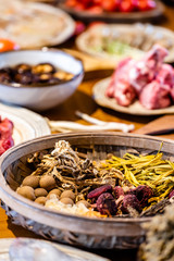 Wonderful ingredients, dried mushrooms in baskets