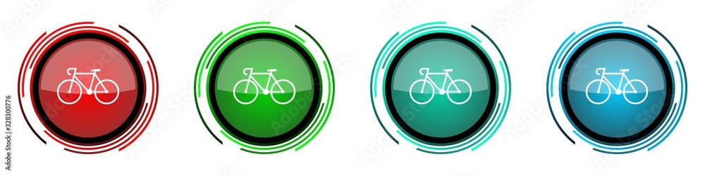 Poster Bicycle round glossy vector icons, set of buttons for webdesign, internet and mobile phone applications in four colors options isolated on white background