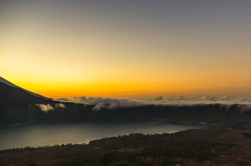 Sunrise panorama view from top of Batur volcano