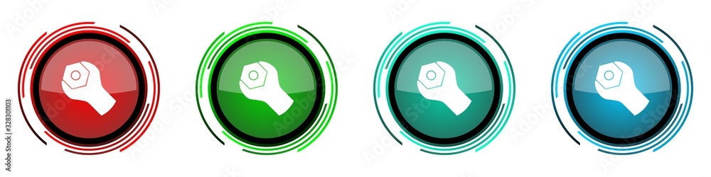 Poster Tools round glossy vector icons, set of buttons for webdesign, internet and mobile phone applications in four colors options isolated on white background