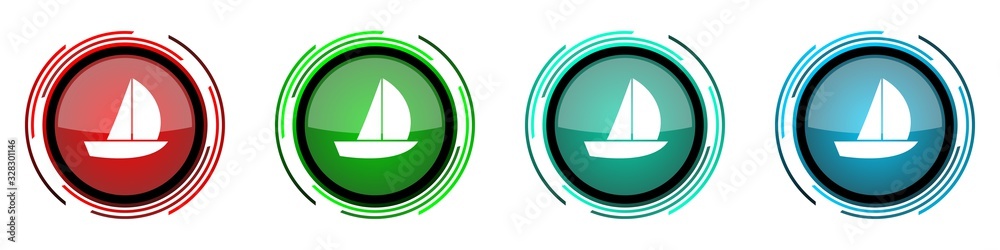 Leinwandbilder Yacht round glossy vector icons, set of buttons for webdesign, internet and mobile phone applications in four colors options isolated on white background