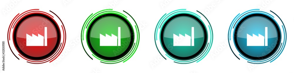 Poster Factory round glossy vector icons, set of buttons for webdesign, internet and mobile phone applications in four colors options isolated on white background
