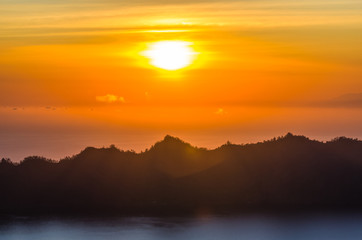 Sunrise panorama view from top of Batur volcano