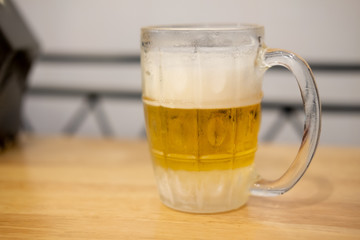 Bubbles and foam in a glass of beer