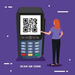 scan code qr with business woman vector illustration design