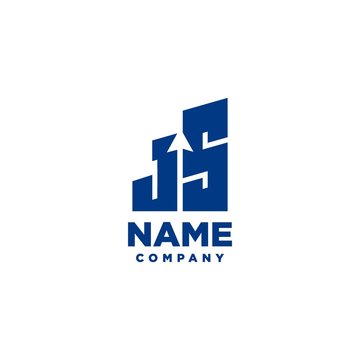 JS monogram logo with a negative space style arrow up design template	
