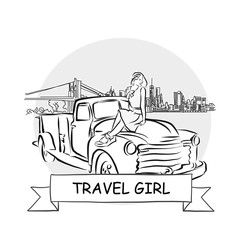 Travel Girl Cityscape Vector Sign