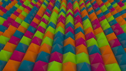 3D rendering of an abstract geometric background made of many colored triangles. The background image for backgrounds and compositions.