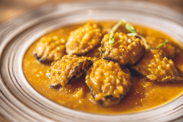 Chinese food, abalone in golden sauce