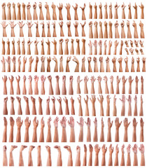 SUPER SET of Male asian hand gestures isolated over the white background. Grab with five fingers Action. sexual sign. Masturbation.Pointing Visual Touch Action.