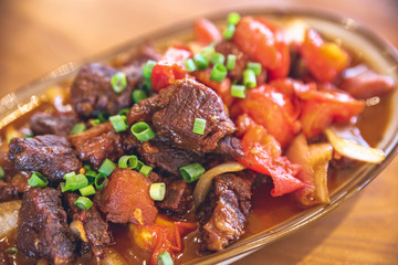 Traditional home-made, stir fried beef
