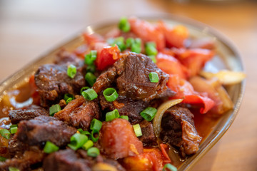 Traditional home-made, stir fried beef