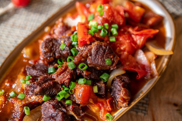 Traditional home-made, stir fried beef
