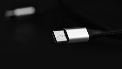 USB Type-c cable on black background