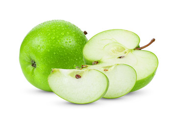  Fresh Green Apple Isolated on White Background with water drop